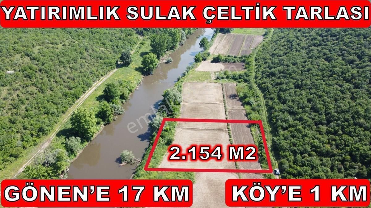 Gönen Ulukır Satılık Tarla 2.154 m2 Yatırımlık Dereye ve Ormana Cepheli Çeltik Tarlası