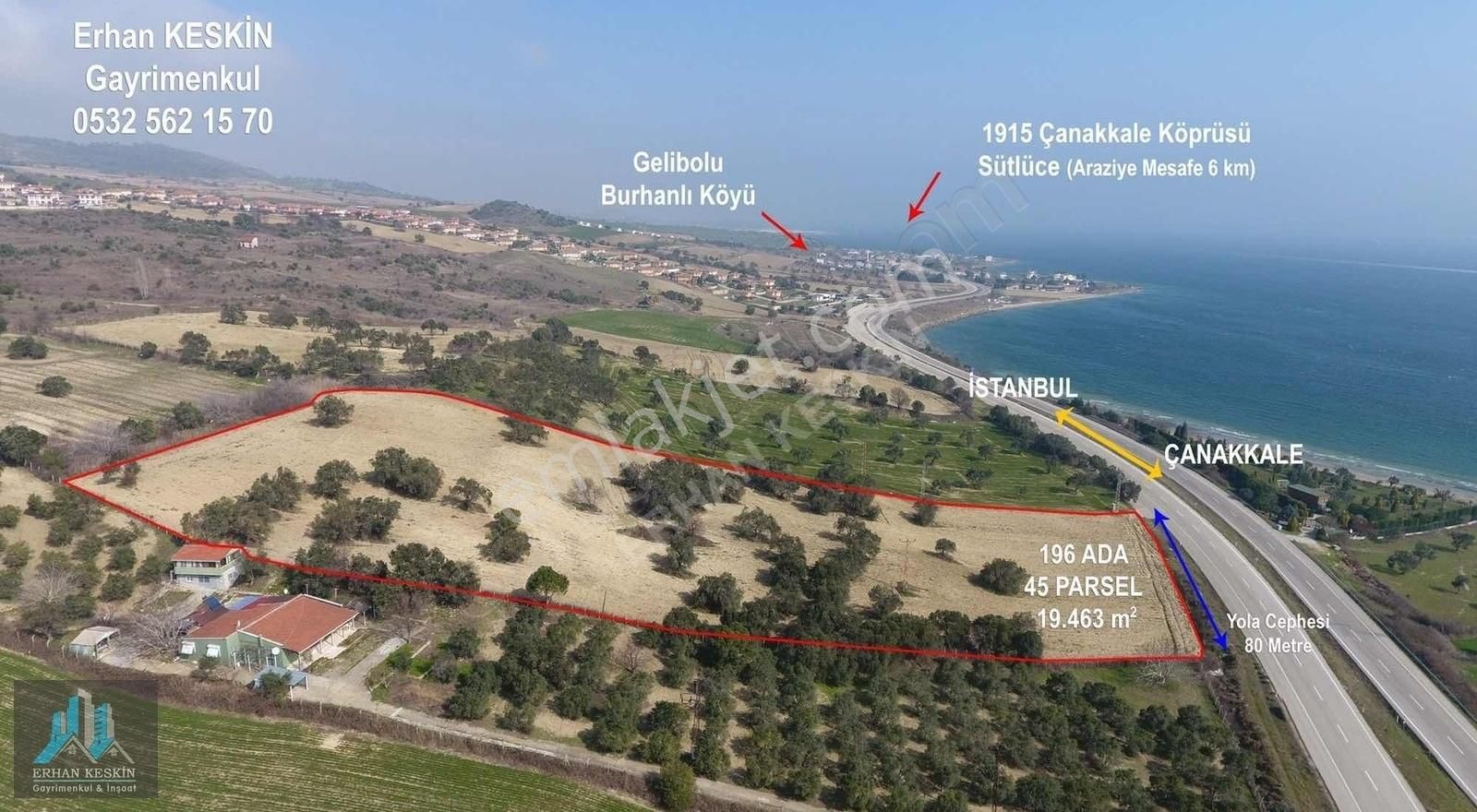 1915 Çanakkale Köprüsüne 5 Km Anayol Cepheli Zeytinlik