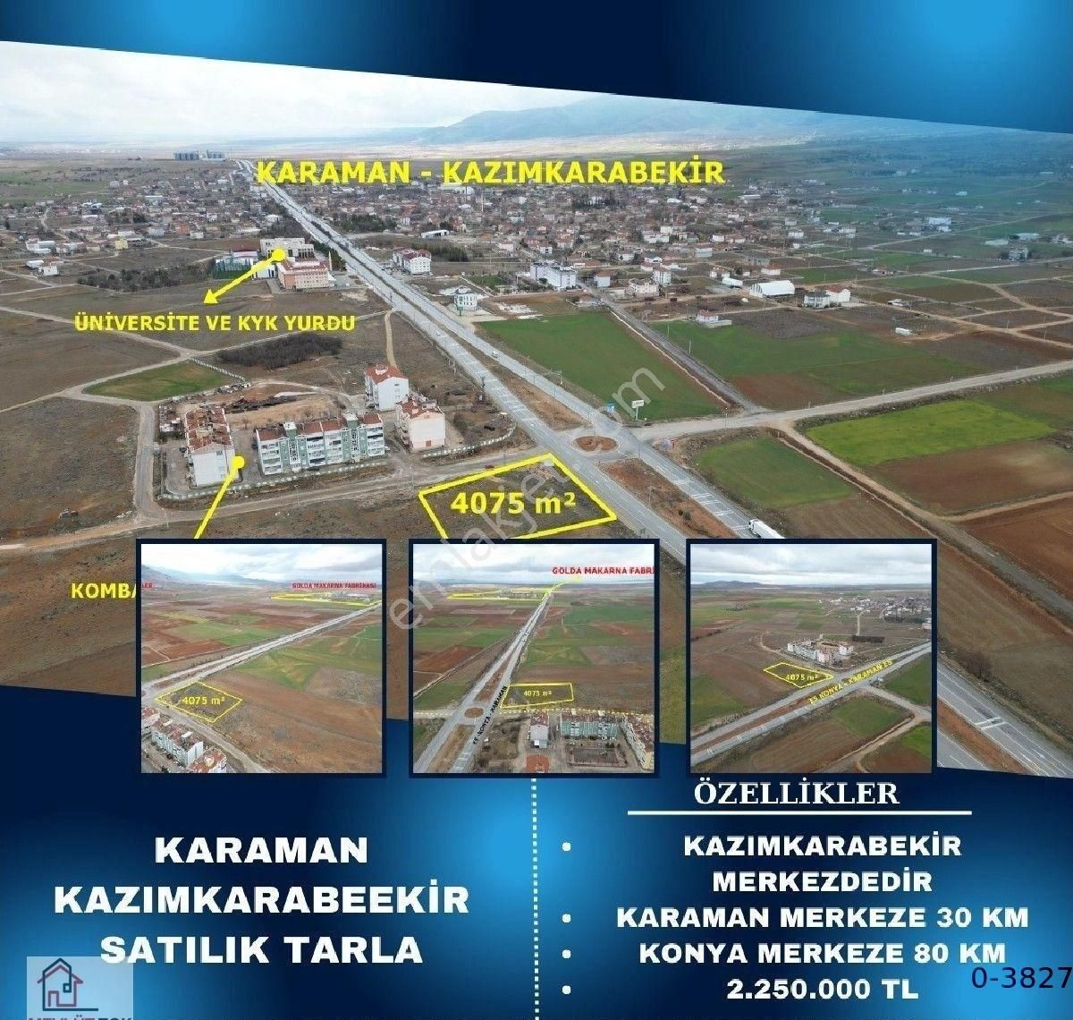 Kazımkarabekir Pazar Satılık Konut İmarlı SATILIK 2 250BİN  4075 METRE TARLA TAPULU MÜSTAKİL ÖZEL İMARA AÇIK KÖSE PARSEL