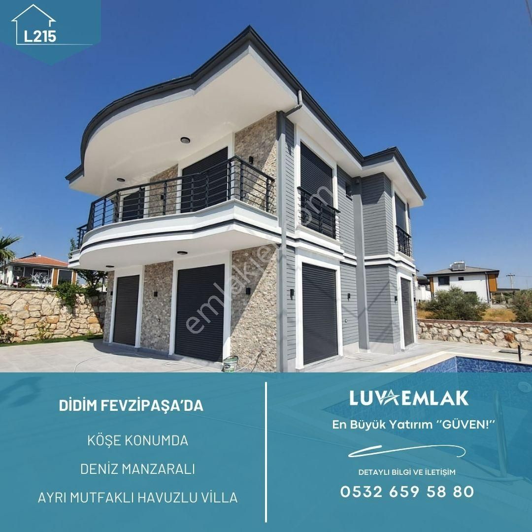 Didim Fevzipaşa'da Denize Yürüme Mesafesinde Deniz Manzaralı Havuzlu Ayrı Mutfaklı 4+1 Villa