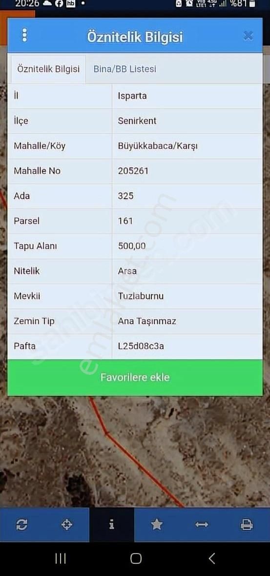 Senirkent Büyükkabaca Bld. (Sultan Süleyman) Satılık Konut İmarlı Isparta senirkent büyükkabaca karşi da 500m2 arsa