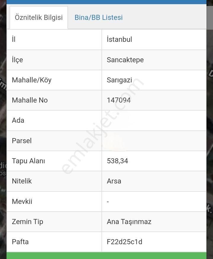 Sancaktepe Atatürk Satılık Konut İmarlı Takaslı Sancaktepe Satılık 190m² Arsa