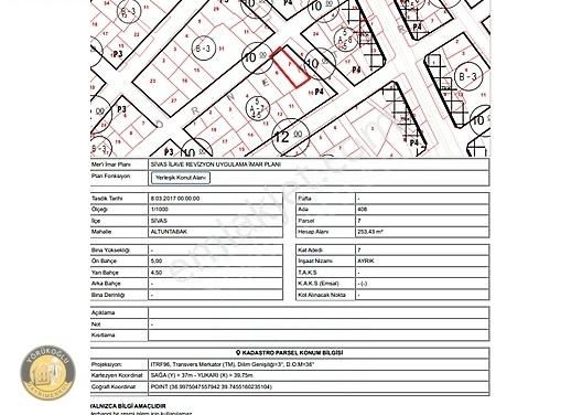 Sivas Merkez Altuntabak Satılık Konut İmarlı ALTUNTABAK MAHALLESİNDE SATILIK 252 M2 ARSA