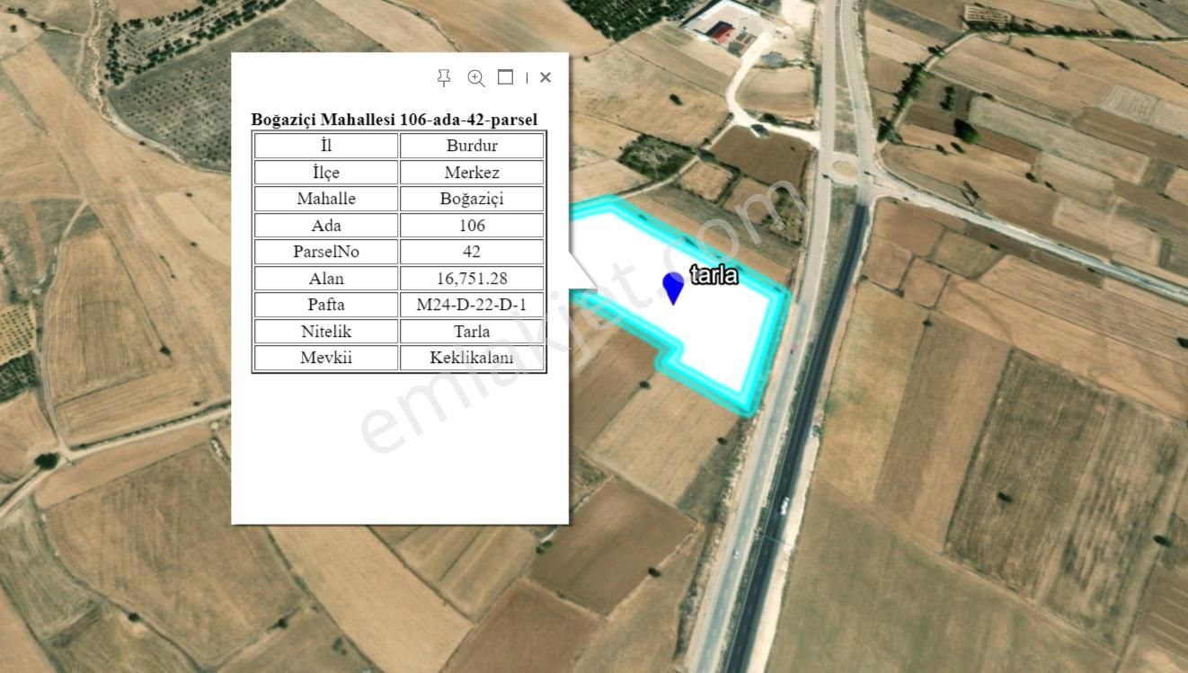 Burdur Merkez Boğaziçi Köyü Satılık Tarla BURDUR MERKEZ BOĞAZİÇİ ANAYOL SIFIR SATILIK TARLA