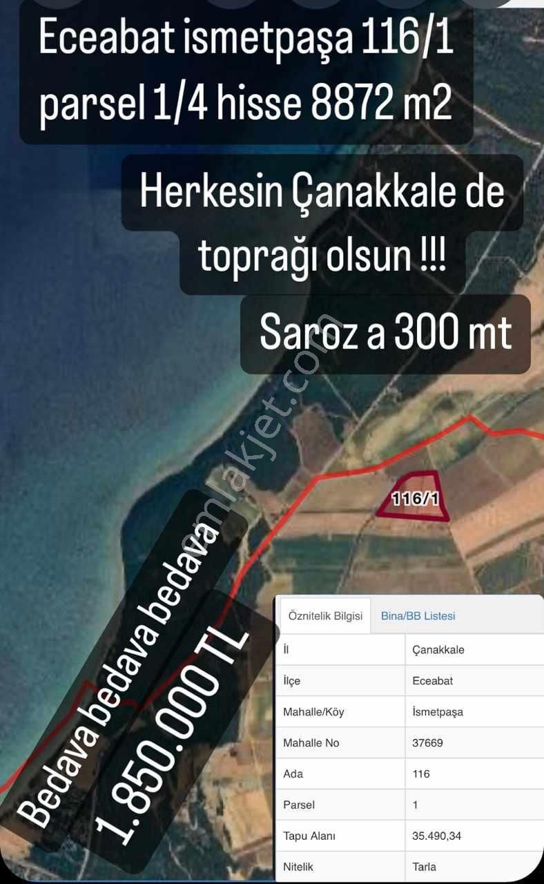 Eceabat İsmetpaşa Satılık Tarla ÇANAKKALE ECEBATTA YATIRIMLIK SATILIK KUPON TARLA