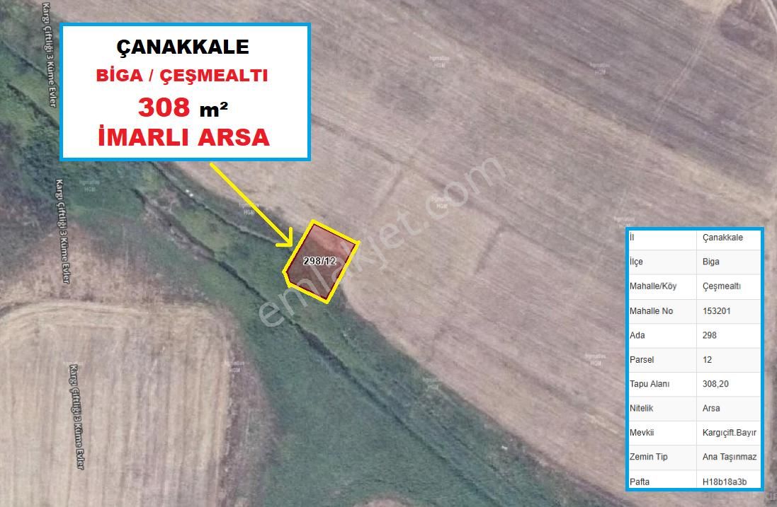 Biga Çeşmealtı Köyü Satılık Villa İmarlı ÇANAKKALE BİGA ÇEŞMEALTI KÖYÜ 308 M2 SATILIK İMARLI ARSA