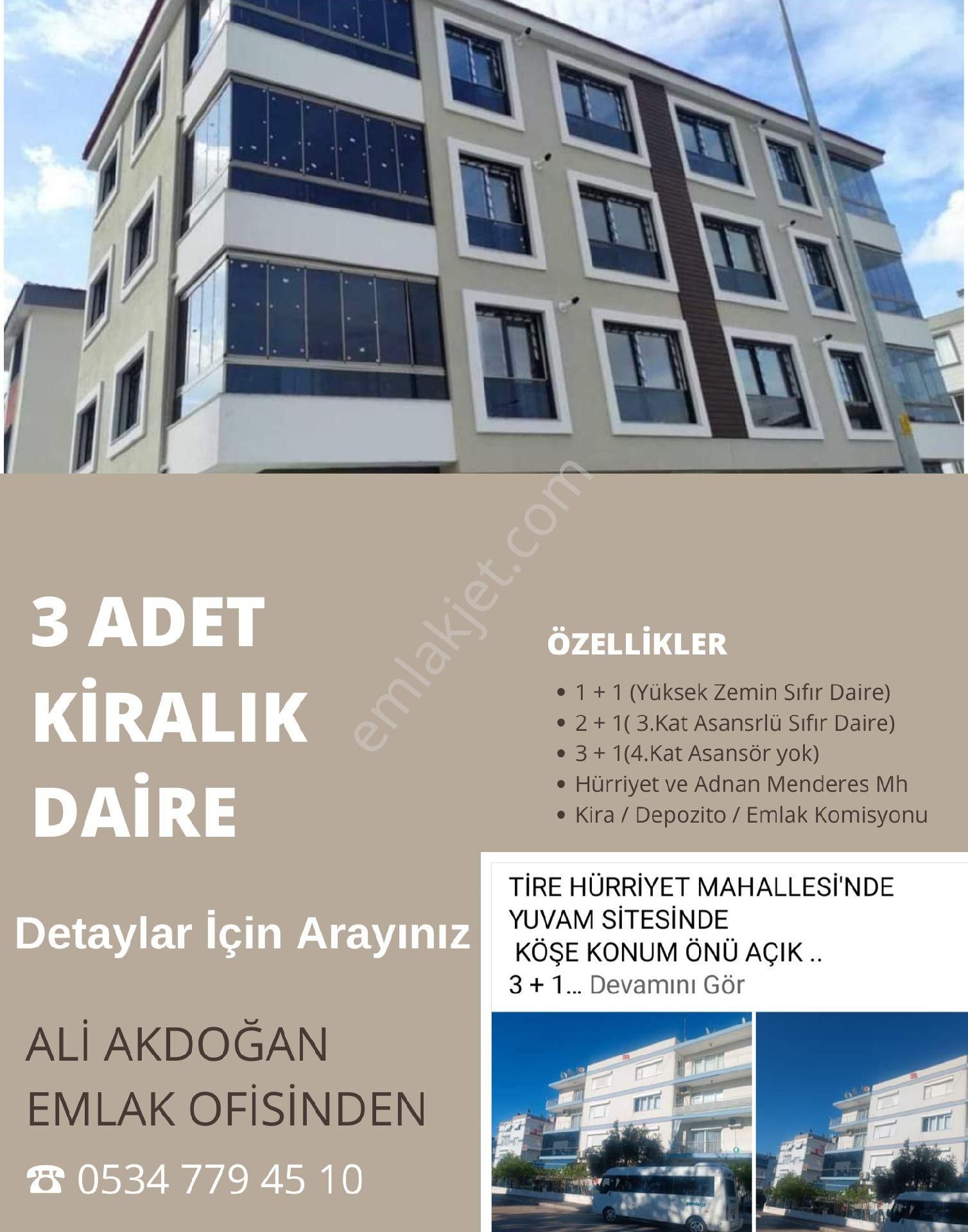 Tire Adnan Menderes Kiralık Daire ALİ AKDOĞAN EMLAK OFİSİNDEN KİRALIK DAİRELER 