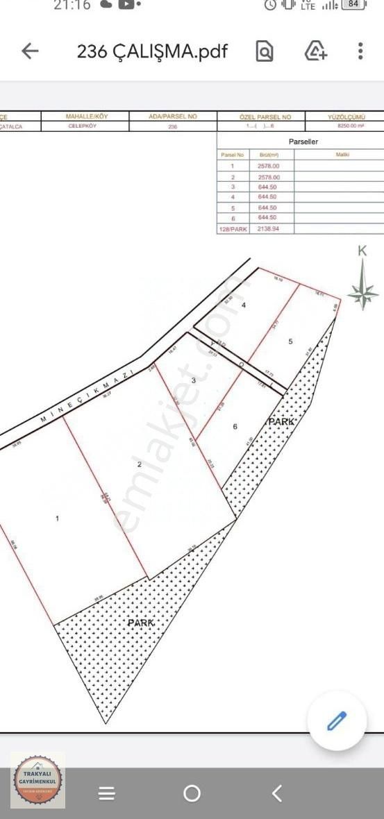 Çatalca Celepköy Satılık Tarla ÇATALÇA ÇELEPKÖY SATILIK 644. M2 KADASTROL YOLU OLAN HİSSE