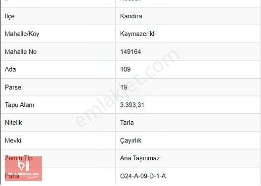 Kandıra Kaymaz Erikli Satılık Tarla KOCAELİ KANDIRA ERİKLİDE 3.400 M2 SATILIK FIRSAT MÜSTAKİL TARLA