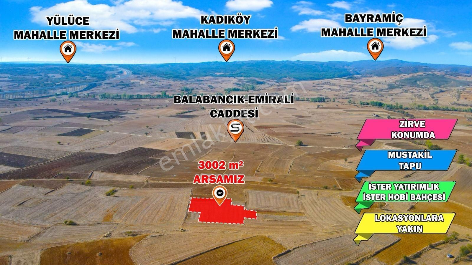 Malkara Balabancık Satılık Tarla Malkara Balabancık'da Köye Yakın Tepe Konumda 3000 M2 Tek Tapu Arsa