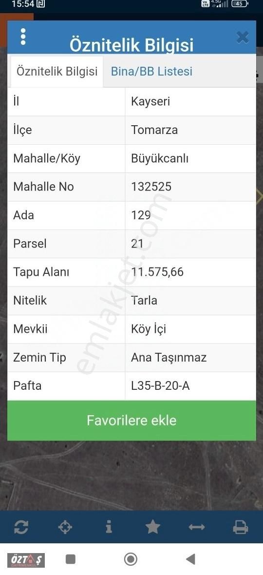 Tomarza Büyükcanlı Satılık Tarla TOMARZA BÜYÜKCANLIDA İMAR ALANINDA TARLA