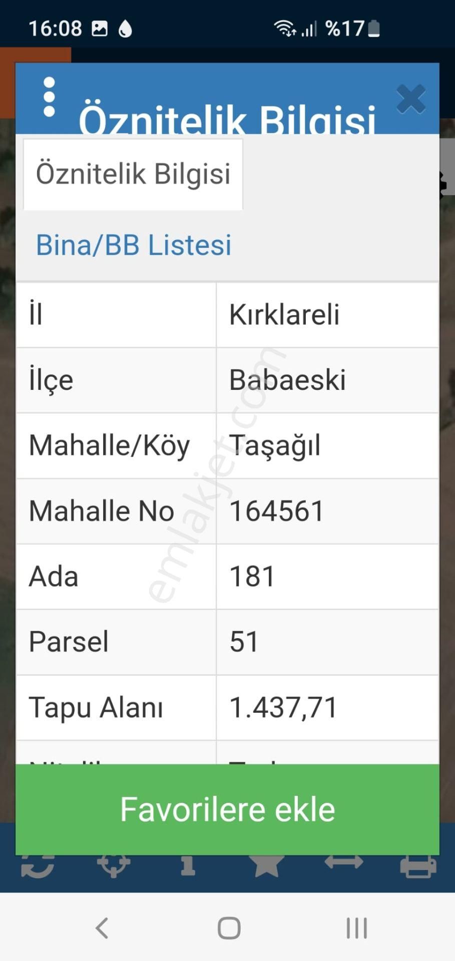 Babaeski Taşağıl Köyü Satılık Tarla Kırklareli Babaeski Satılık 1.440 M2 Tarla