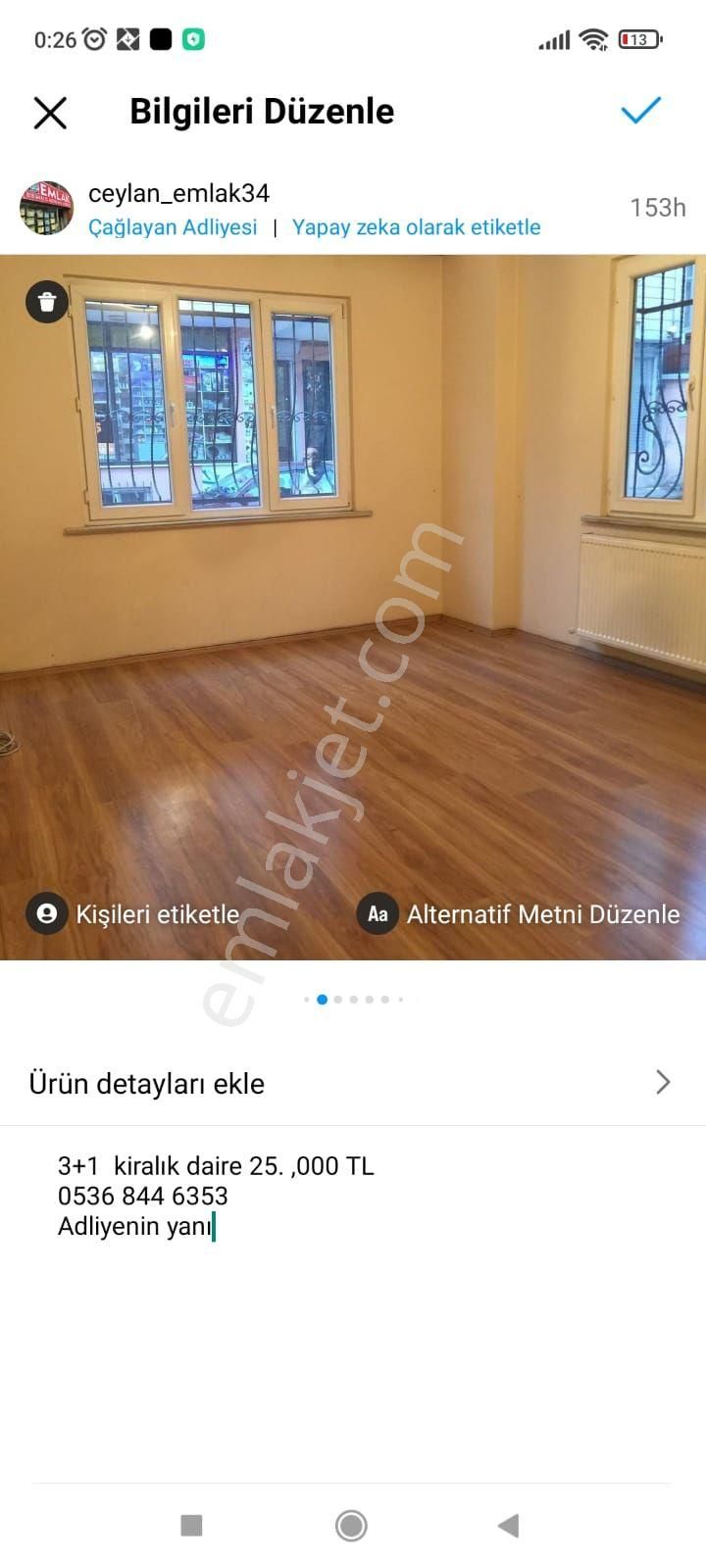 Kağıthane Gürsel Kiralık Daire CEYLAN EMLAKTAN MERKEZİ YERDE ÇAĞLAYAN ADLİYESİNİN VE METRO METROBÜSÜN YANI BAŞINDA 3+1 KRLK DAİRE 