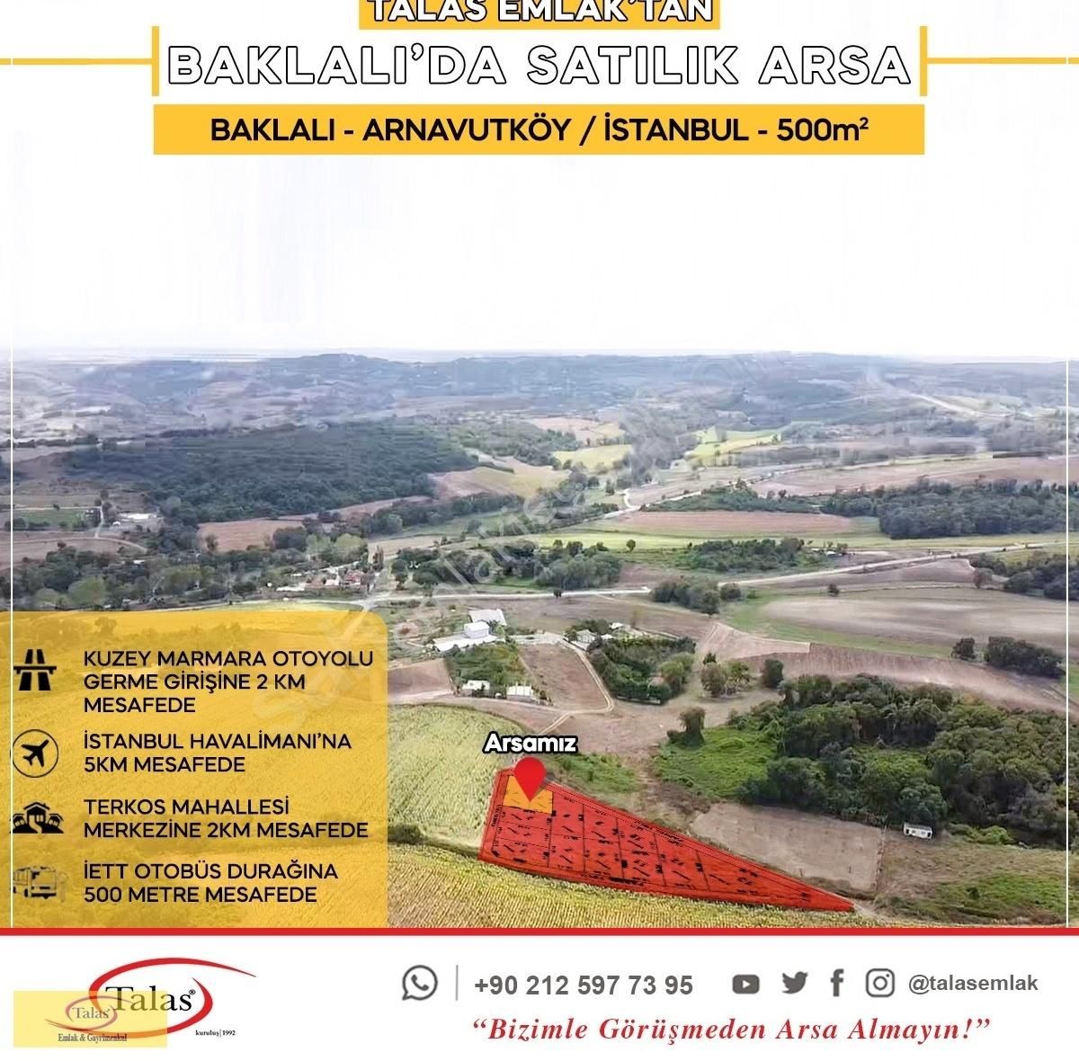 Arnavutköy Baklalı Satılık Özel Kullanım Baklalı Tepe Konumda Parselasyonlu Arazi