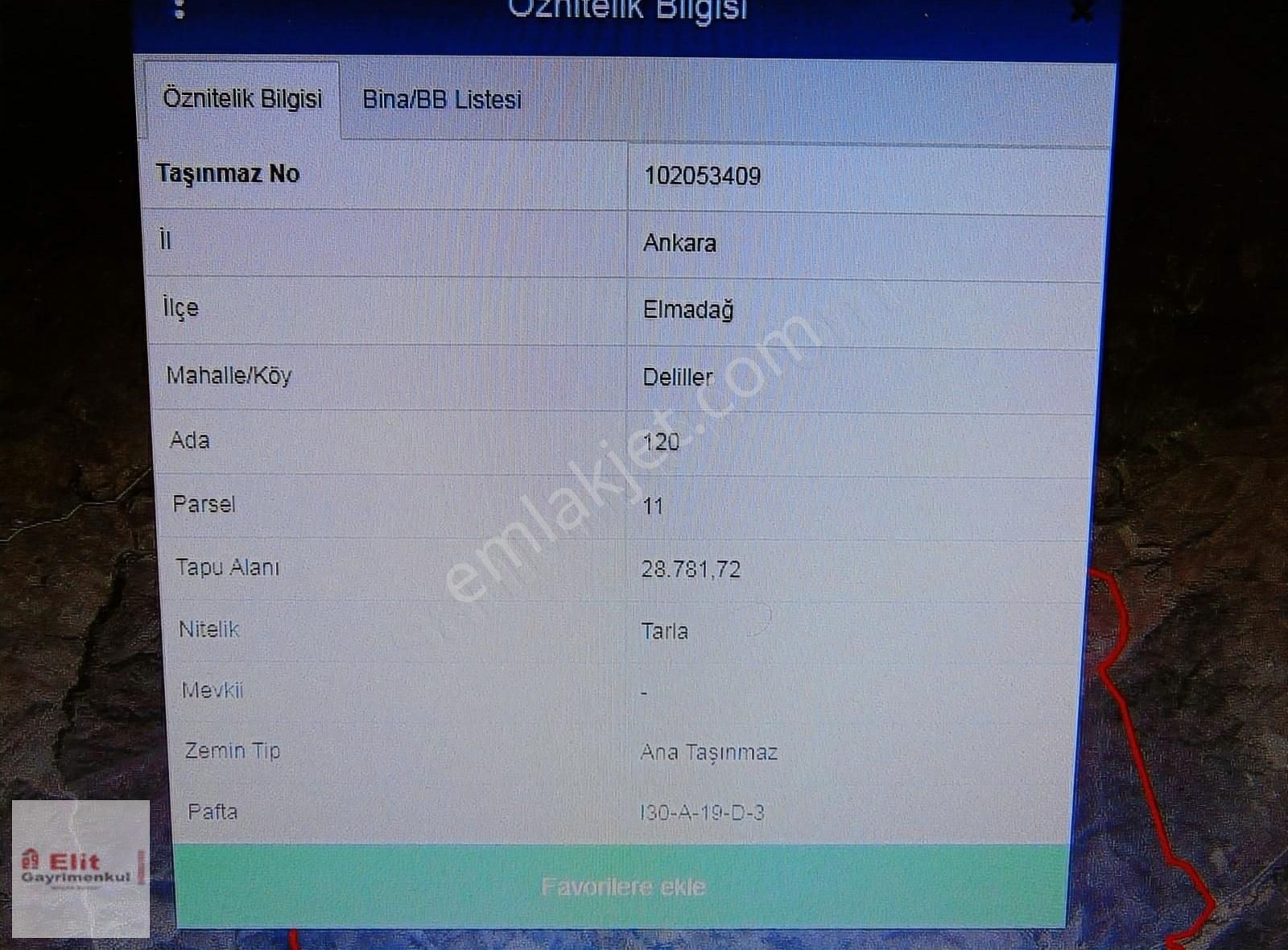 Elmadağ Deliler Satılık Tarla ELMADAĞ DELİLLERDE TARLA HİSSESİZ TEKTAPU 28781M2