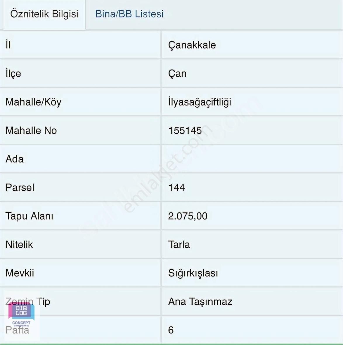 Çan İlyasağaçiftliği Köyü Satılık Tarla DIALOG CONCEPT ÇANAKKALE ÇAN'DA SATILIK TARLA