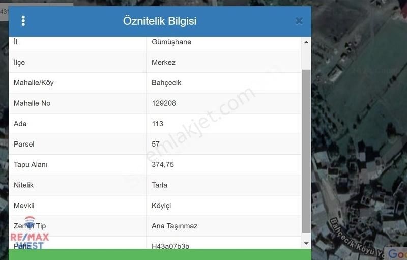 Gümüşhane Merkez Bahçecik Köyü Satılık Özel Kullanım GÜMÜŞHANE BAHÇECİK KÖYÜ SATILIK TARLA