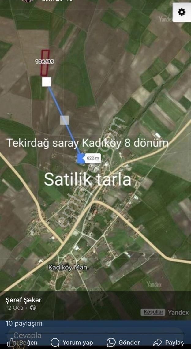 Saray Kadıköy Satılık Tarla Tekirdağ Saray Kadiköy 8 Dönüm Tarla Köye Yakin Gelceğe Yatırımın Tek Adresi