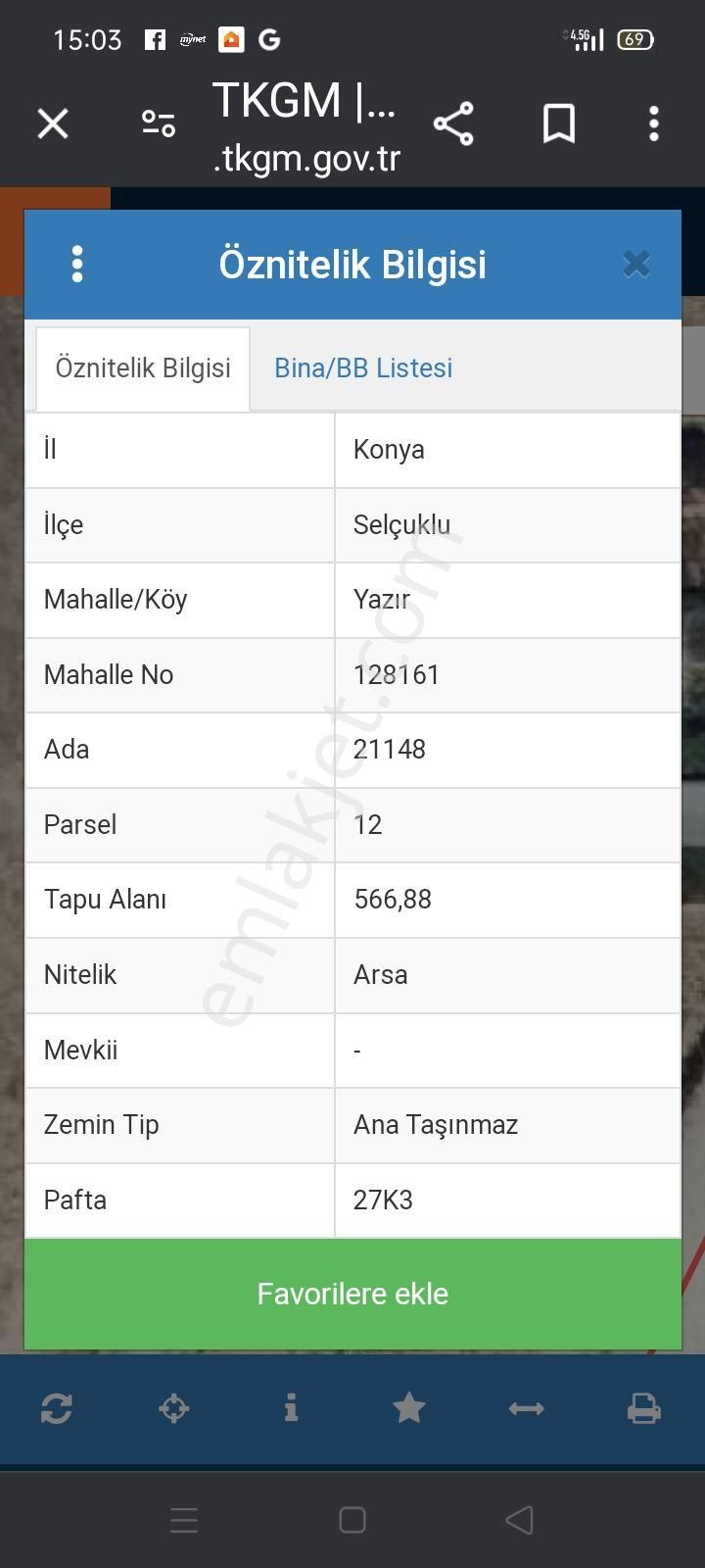 Selçuklu Yazır Satılık Konut İmarlı YAZIRDA YERİ VE KONUMU GÜZEL 567 M2 SATILIK ARSA 