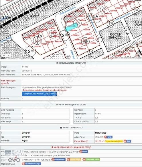 Burdur Merkez Kışla Satılık Konut İmarlı Burdur Merkez Kışla Mah. 181m2 Satılık Arsa