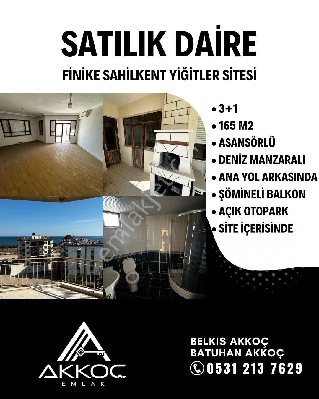 Finike Sahilkent Satılık Daire AKKOÇ’DAN DENİZ MANZARALI DAİRE