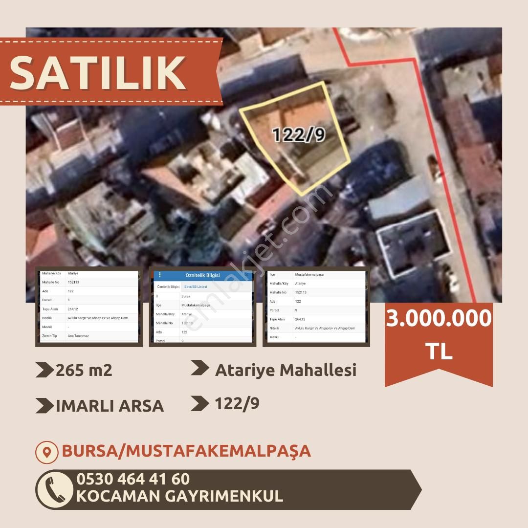 Mustafakemalpaşa Atariye Satılık Konut İmarlı  BURSA MUSTAFAKEMALPAŞA ATARİYE MAHALLESİNDE KONUT İMARLI ARSA