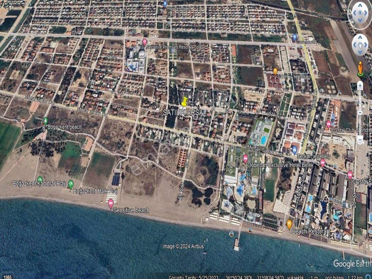 Serik boğazkent'te satılık tercihli kullanım 1229 m2 arsa