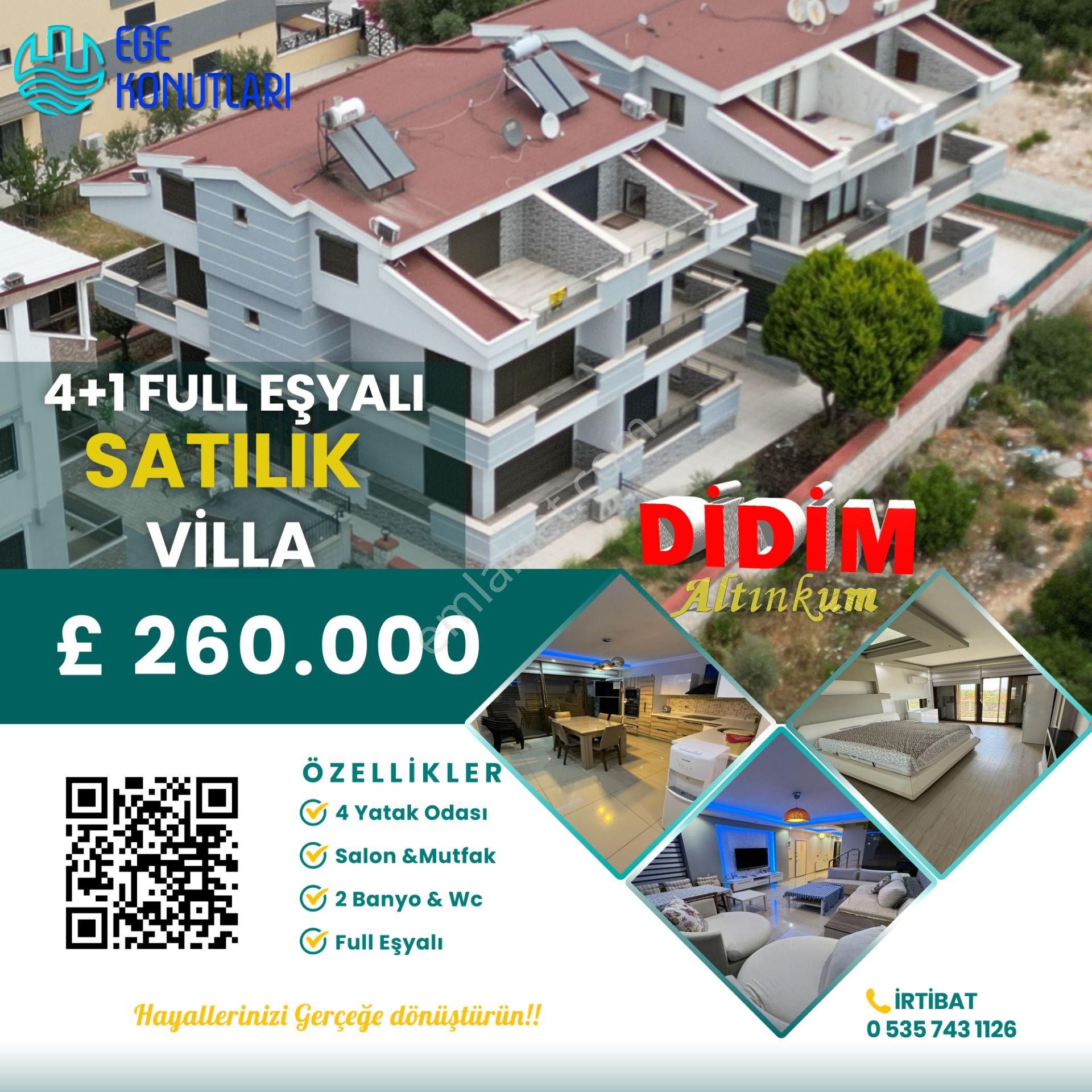 Didim Altınkum Satılık Villa  DİDİM ALTINKUMDA SATILIK EŞYALI 4+1 VİLLA