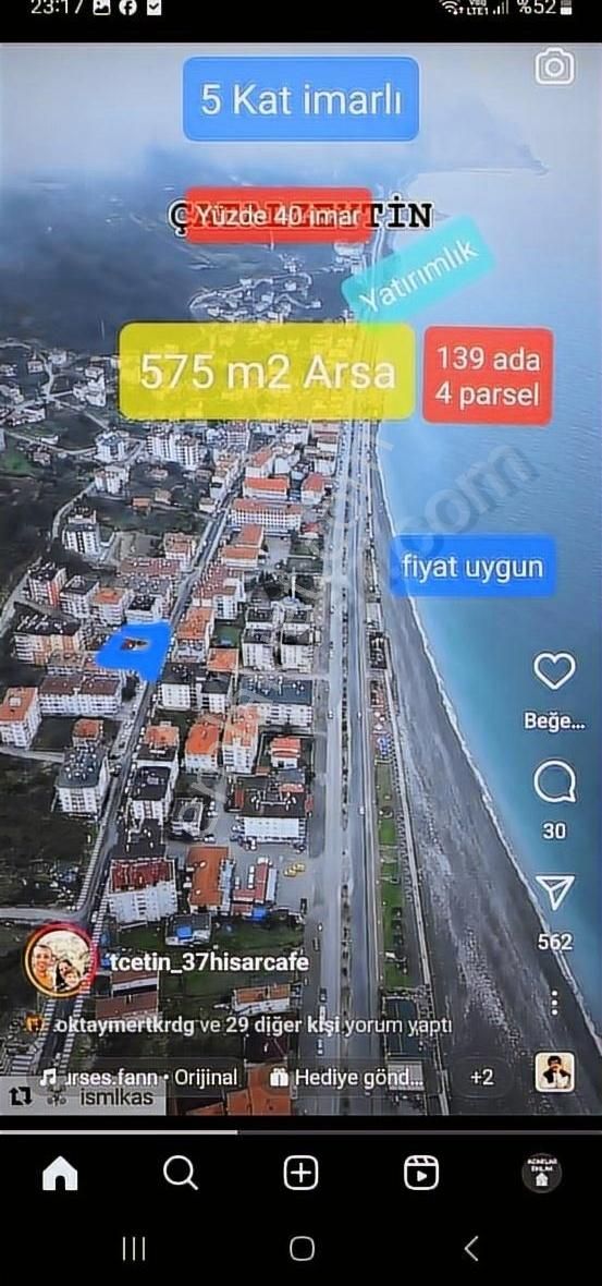 Çatalzeytin Merkez Satılık Ticari İmarlı Kastamonu Çatalzeytin'de İlçe Merkezinde Yatirimlık Arsa