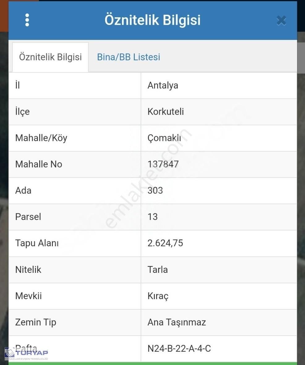 Korkuteli Çomaklı Satılık Tarla KORKUTELİ ÇOMAKLI'DA 2624 M2 SATILIK TARLA