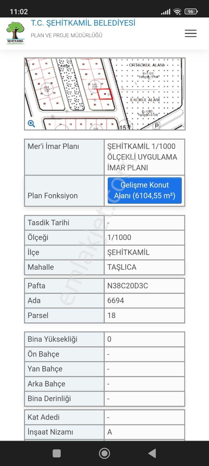 Şehitkamil Taşlıca Satılık Konut İmarlı ASİL EVİM EMLAKTAN SATILIK konut İMARLI ARSA