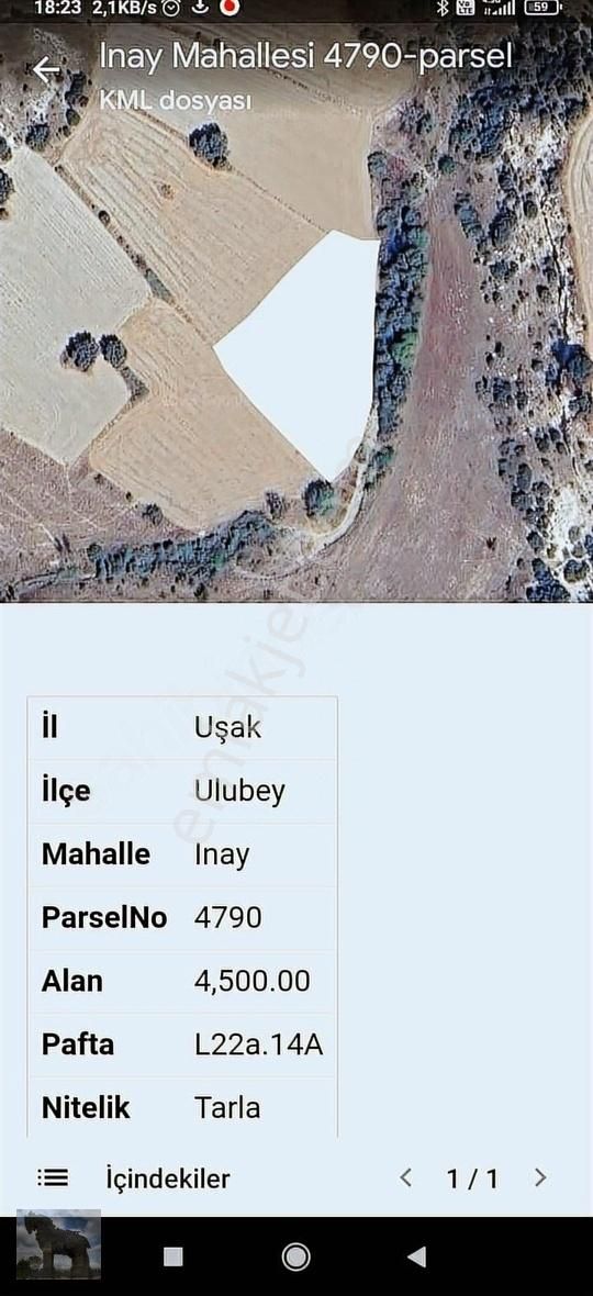 Ulubey İnay Köyü (Merdivenli) Satılık Tarla UŞAK ULUBEY İNAY 4.500 M2 SATILIK ARAZİ