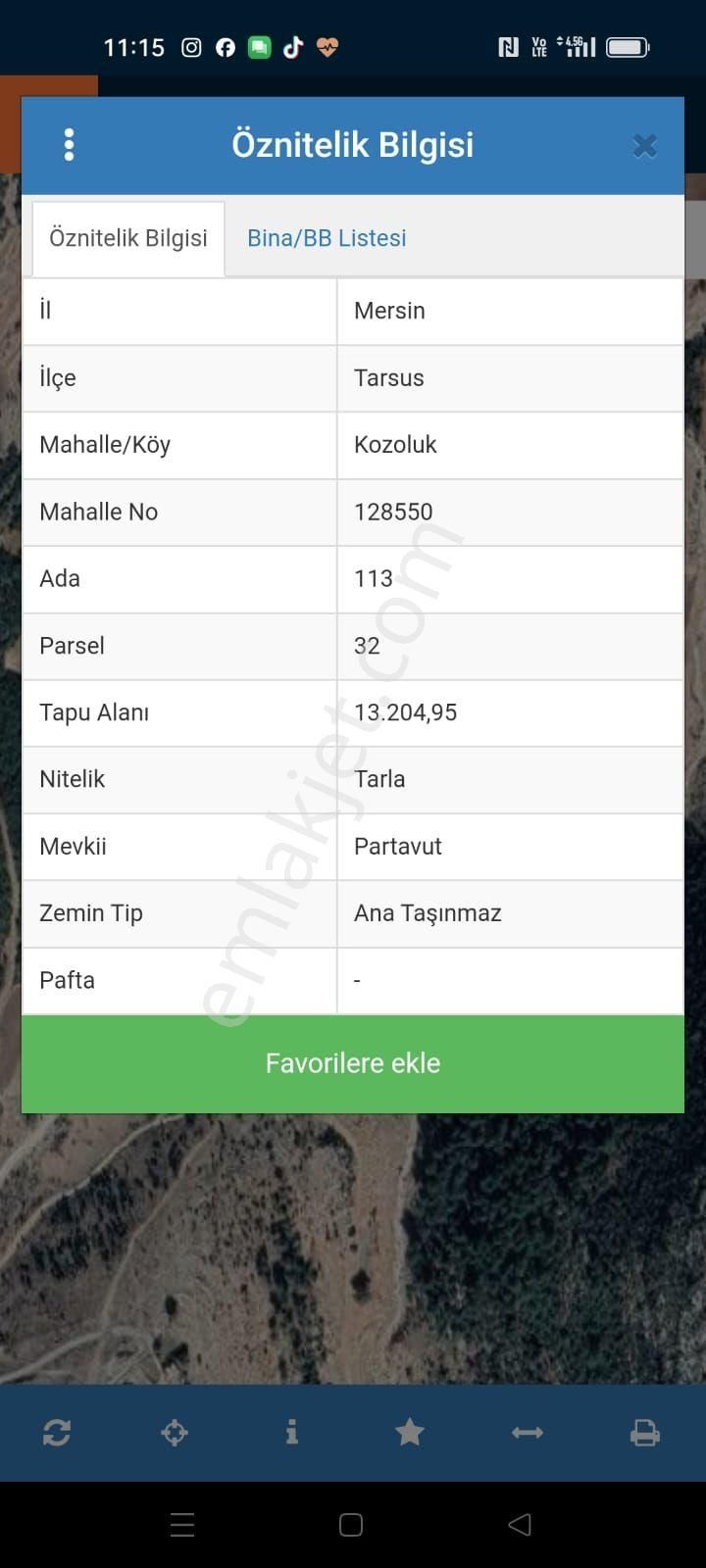 Tarsus Kozoluk Satılık Tarla AKSUNDAN KOZOLUK MAH 13200M TARLA 