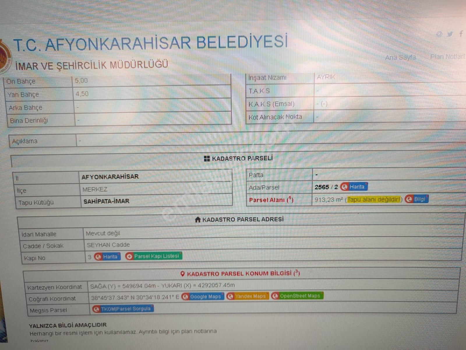 Afyonkarahisar Merkez Sahipata Satılık Konut+Ticaret Alanı Ankara Yolu Ana Cadde Ticari Ve Konut Arsası