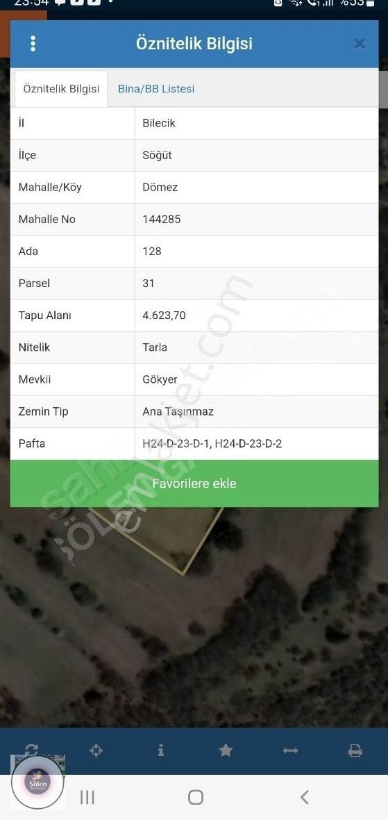 Söğüt Dömez Köyü Satılık Tarla Bilecik Söğüt Dömez'de 4.623 M2 Ekilir, Biçilir Tarla