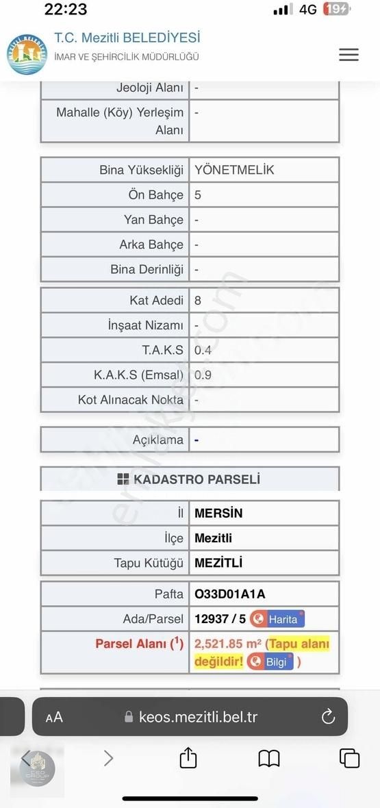 Mezitli Eski Mezitli Satılık Konut İmarlı Ceo Groptan 2521 M2 Kupon Arsa