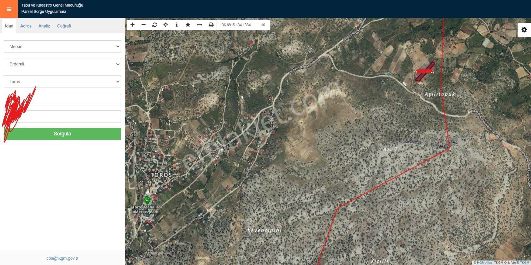 Erdemli Toros Satılık Villa İmarlı  2110 m2 EV YERİ VE BAHÇE YAPIMINA UYGUN  YOL  SU ELEKTİRİK VAR