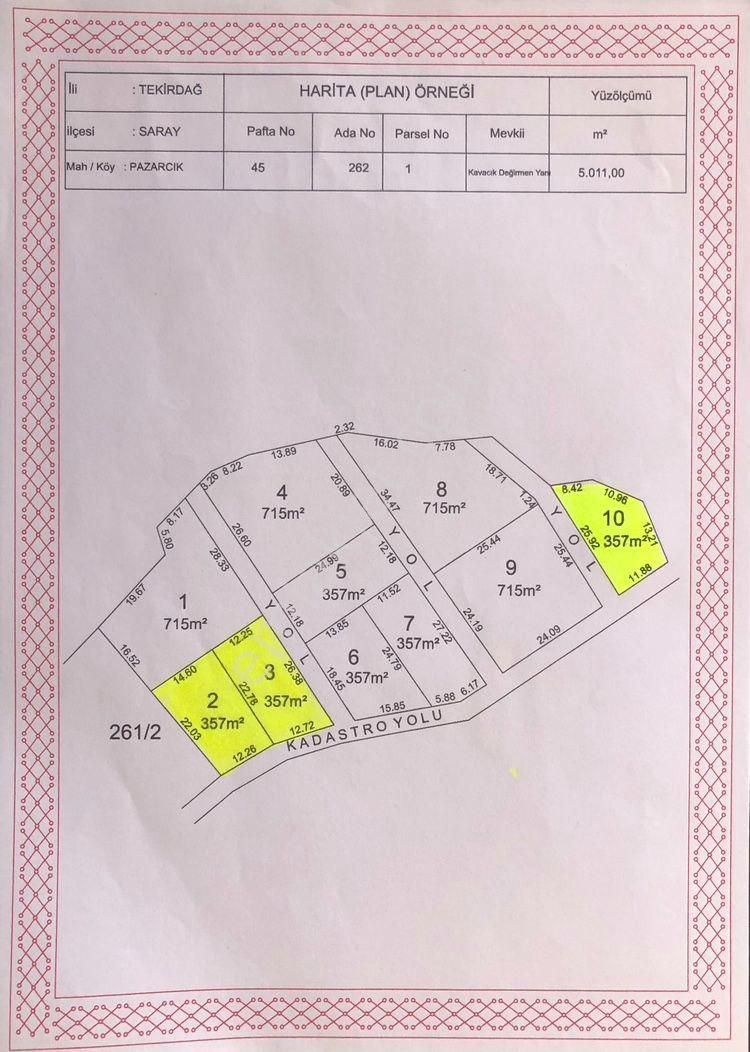 Saray Pazarcık Satılık Tarla Tekirdağ Saray Pazarcık Ta Yatırımlık Muhtelif Metrelerde Arsa