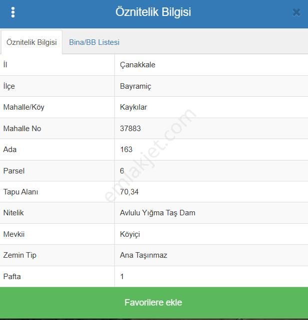 Bayramiç Kaykılar Köyü Satılık Konut İmarlı  ÇANAKKALE BAYRAMİÇ KAYKILAR KÖYÜ 163 m2 İMARLI ARSA.