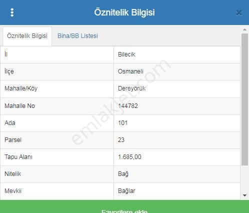 Osmaneli Dereyörük Köyü Satılık Tarla  BİLECİK OSMANELİ DEREYÖRÜK KÖYÜ SATILIK BAĞ