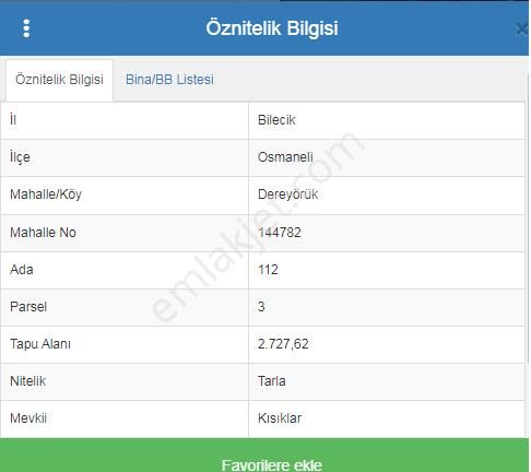 Osmaneli Dereyörük Köyü Satılık Tarla  AKYALI EMLAK GÜVENCESİ İLE BİLECİK ORHANELİ DEREYÖRÜK KÖYÜNDE SATILIK TARLA