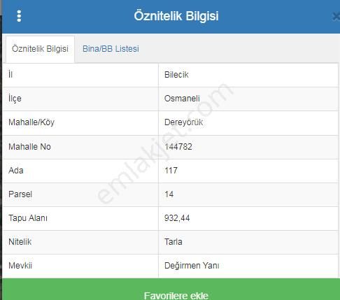 Osmaneli Dereyörük Köyü Satılık Tarla  AKYALI EMLAK GÜVENCESİ İLE BİLECİK ORHANELİ DEREYÖRÜK KÖYÜNDE SATILIK TARLA