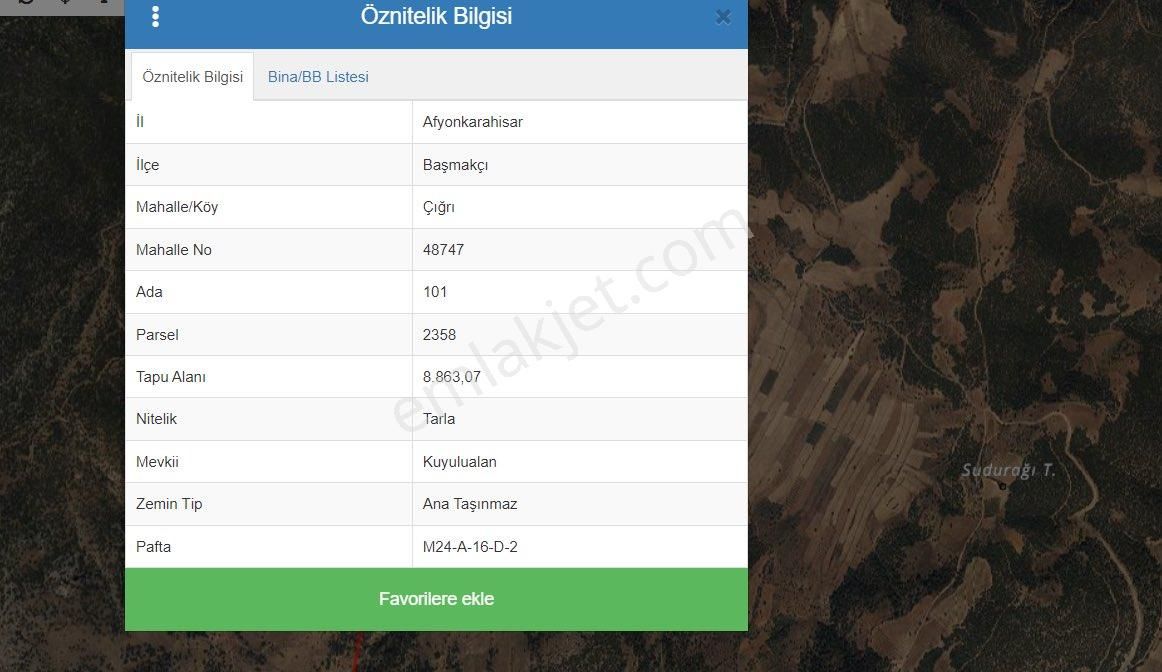 Başmakçı Çığrı Köyü (Orta) Satılık Tarla AFYON BASMAKÇI ÇIĞRI KÖYÜNDE SATILIK TARLA