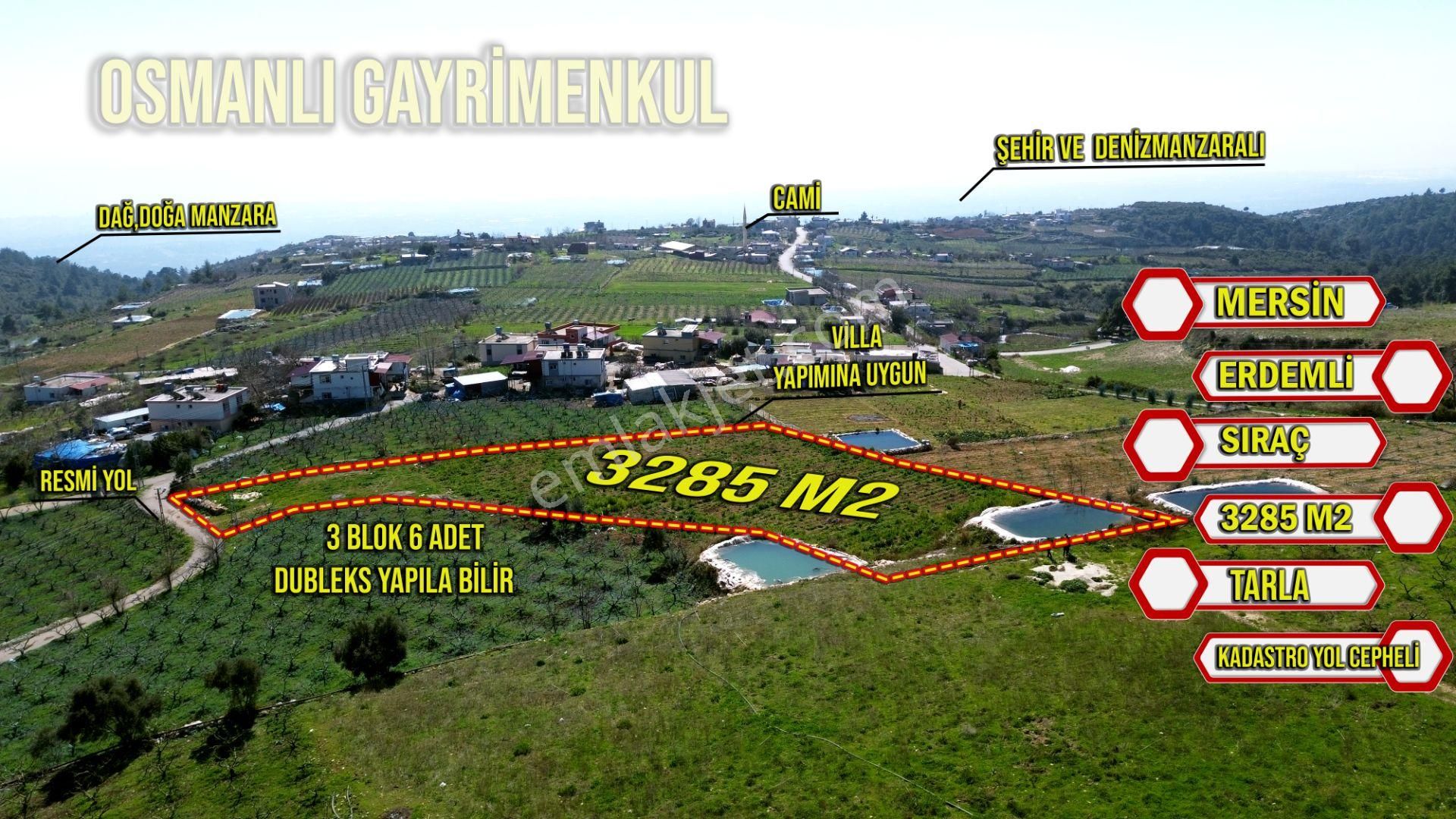 Erdemli Sıraç Satılık Tarla  ERDEMLİ SIRAÇ MAHALLESİ VİLLA YAPIMINA UYGUN SATILIK 3285 M2 PARSEL