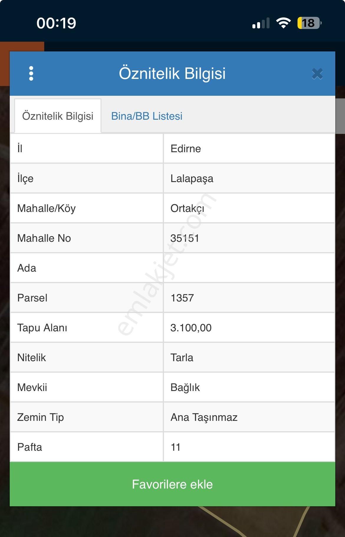 Lalapaşa Ortakçı Köyü Satılık Bağ & Bahçe  Edirne merkeze 15 dakika mesafede satılık tek tapulu tarla