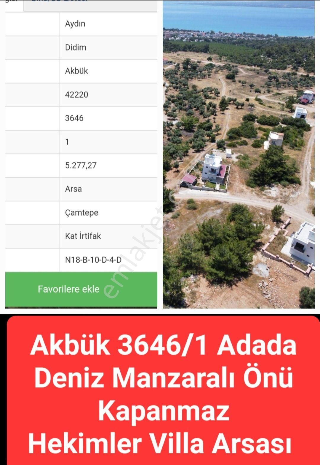 Didim Akbük Satılık Villa İmarlı AKBÜKDE DENİZ MANZARALI VİLLA ARSASI