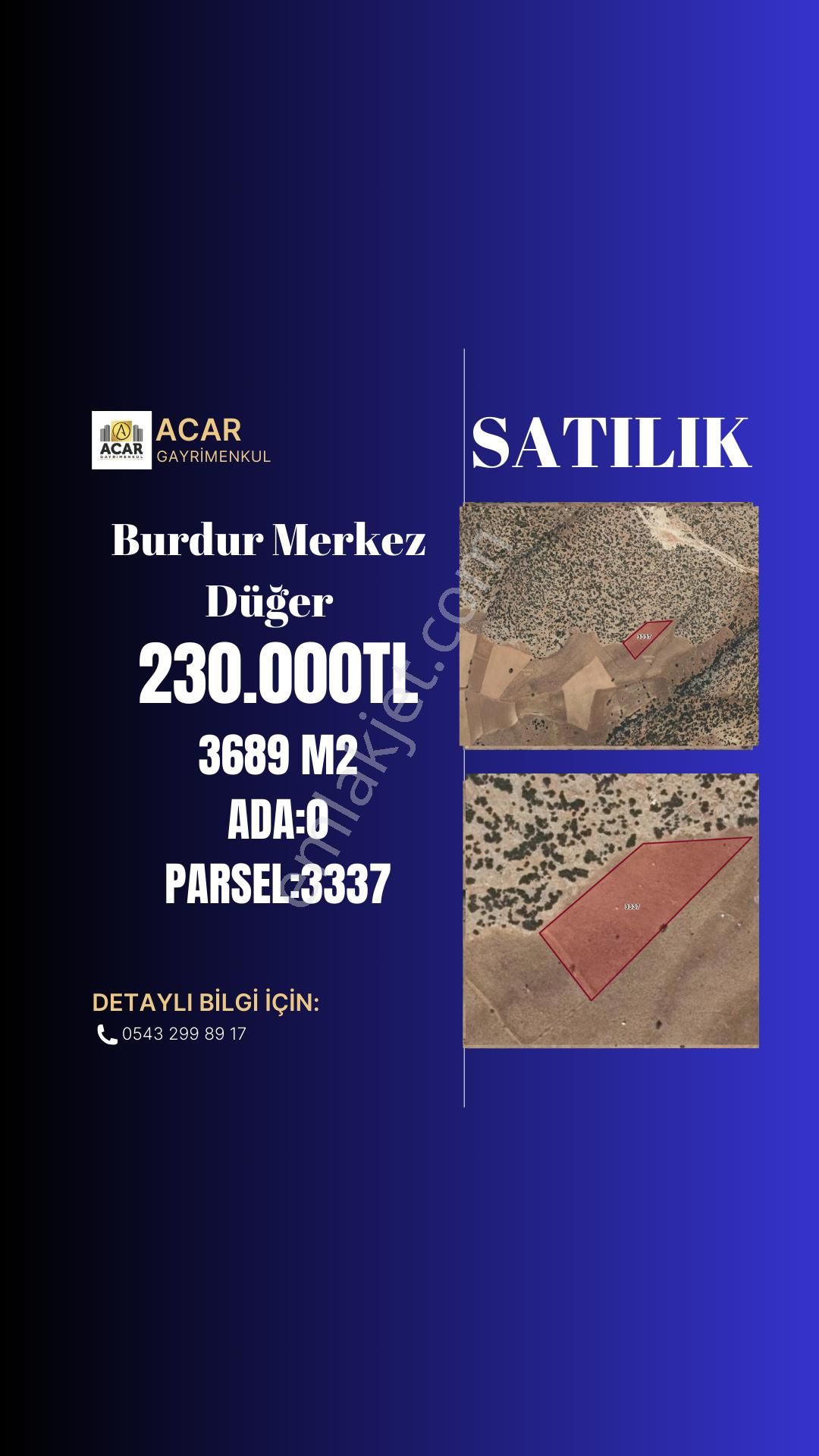 Burdur Merkez Düğer Köyü Satılık Tarla  BURDUR MERKEZ DÜĞER `DE TARLA