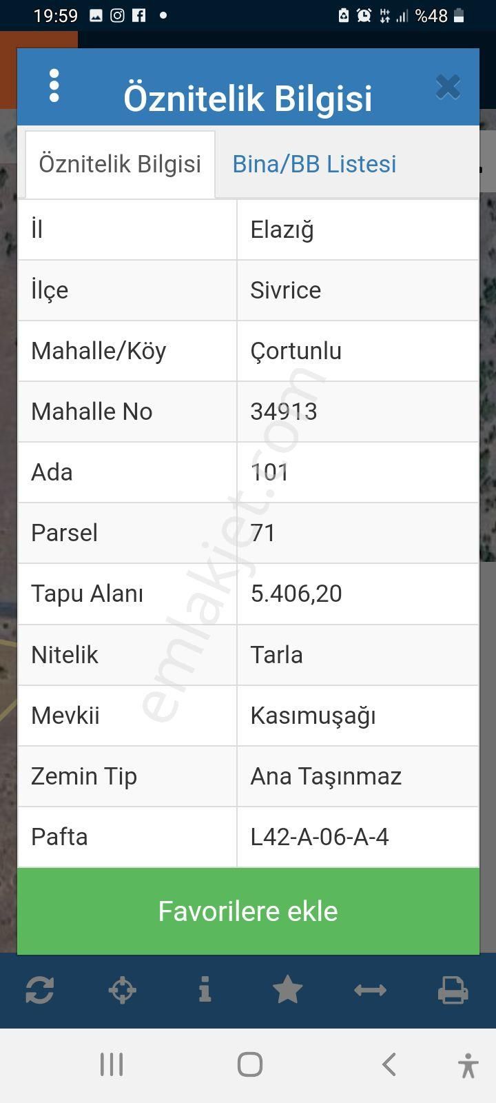 Sivrice Çortunlu Köyü Satılık Tarla SİVRİCE ÇORTUNLU SATILIK ERAZİ