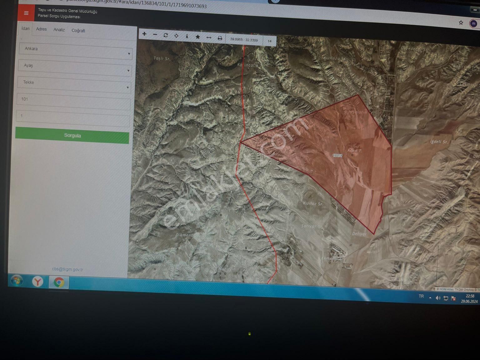 Sincan Tandoğan Satılık Tarla Ayaş tekke’de1000m arsa acil