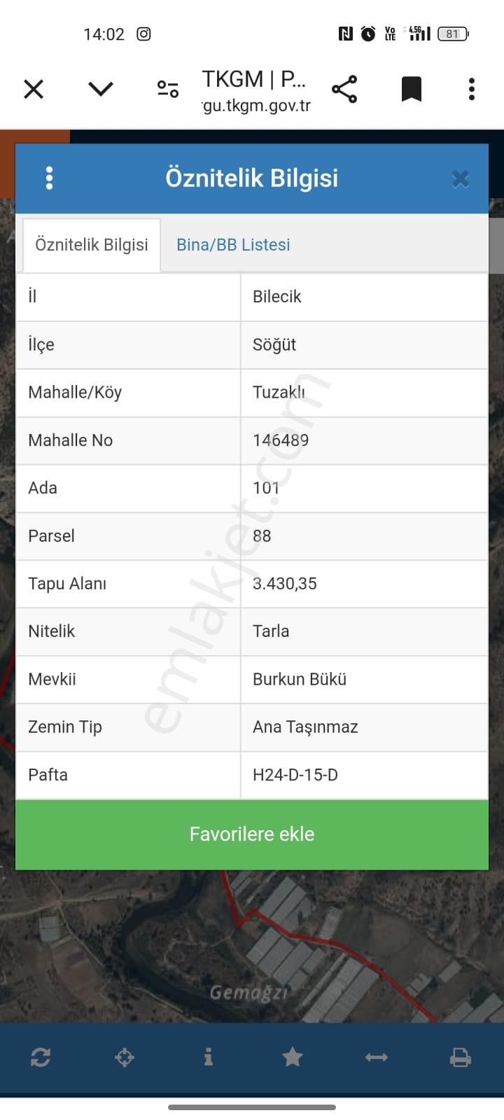 Söğüt Tuzaklı Köyü Satılık Tarla  satılık tarla